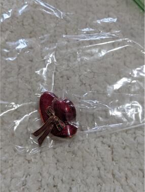 Vintage Red Heart Shaped Pin with Bow Accent